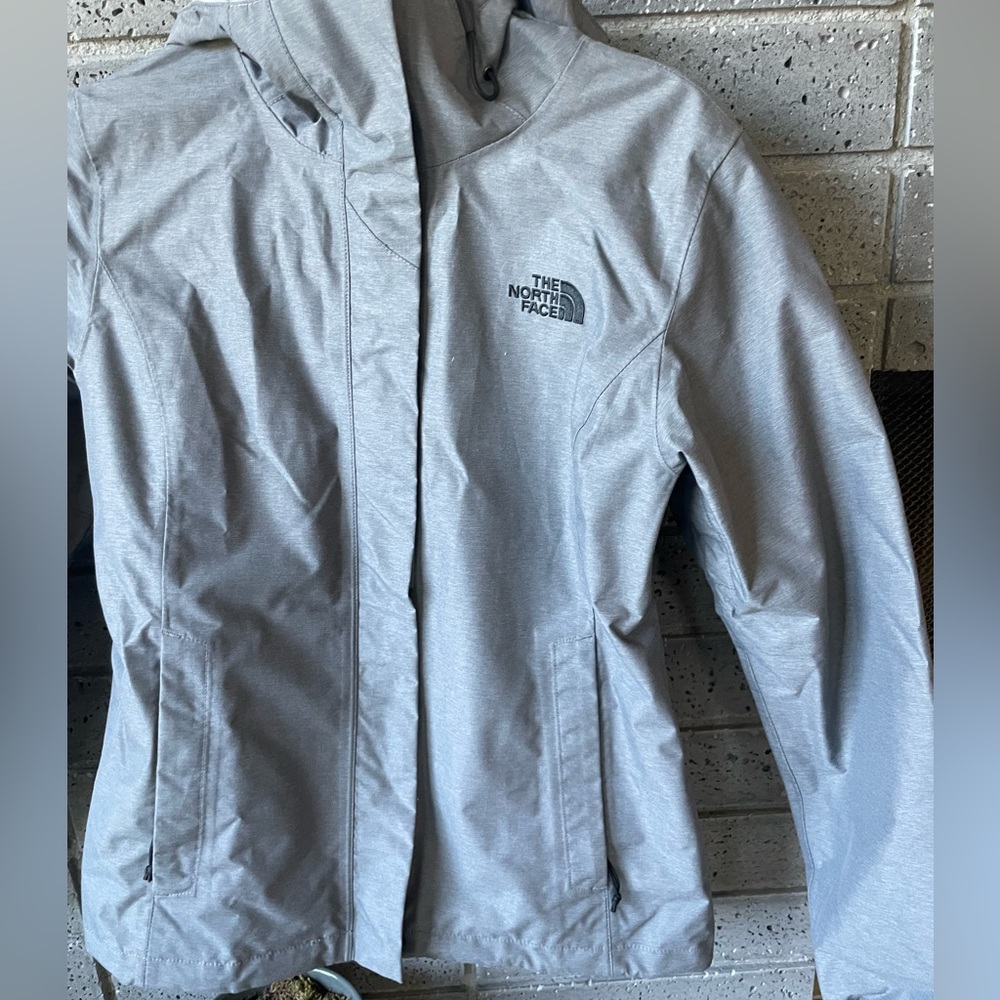 Grey north face rain jacket